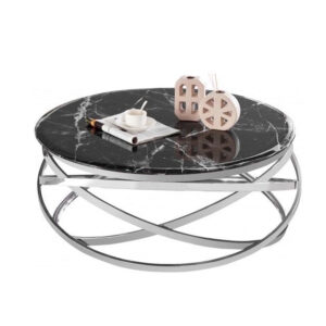 Table Basse EVOL structure chrome et plateau en verre D 80cm