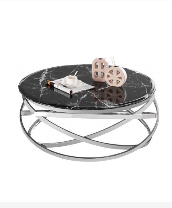 Table Basse EVOL structure chrome et plateau en verre D 80cm