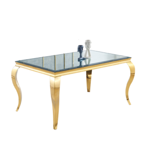 Table à manger BAROQUE 4 à 6 couverts pieds gold plateau en verre 150x90 cm
