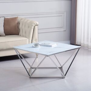 Table Basse ALINA Chrome plateau en verre trempé 80x80x45 cm
